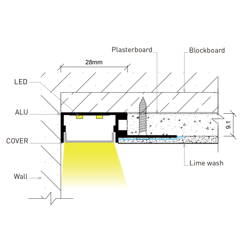 Tile to Wall Transition LED Washer Profile For 20mm Strip Light Tile to Wall Transition LED Washer Profile For 20mm Strip Light